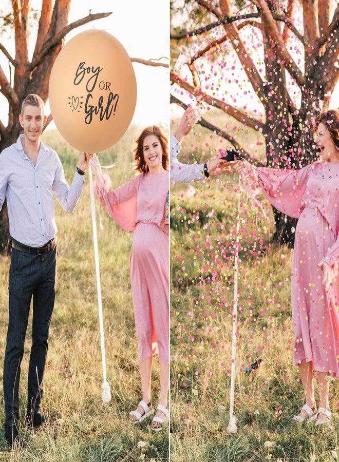 BLOOMWIN Beige Gender Reveal Balloon 36 inch - Boy or Girl Balloon with Pink and Blue Confetti - Gender Reveal Decorations Neutral Colors Bear Baby Shower - Image 4